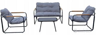 Set da giardino CONOR divano grigio+poltrone+panca