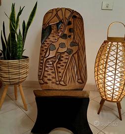 Sedia africana artigianale in legno massiccio, com