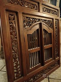 Specchio Finestra Etnico Legno Intagliato Bali Jen