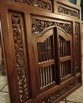Specchio Finestra Etnico Legno Intagliato Bali Jen