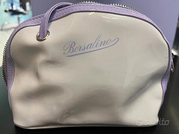 Borsetta Borsalino vernice bianca con bordi lilla