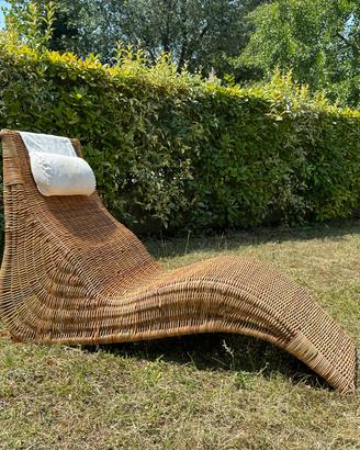 Chaise longue, Sdraio VINTAGE in vimini, rattan