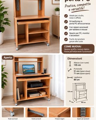 SCRIVANIA PORTA PC IN LEGNO – COME NUOVA