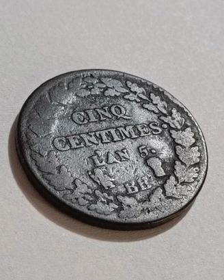 Rara moneta 5 centesimi l'an 5 - BB - Francia