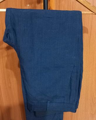 PANTALONI DA UOMO IN LINO BLU OLTREMARE SLIM FIT