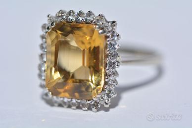 Anello Oro 18kt 28 diamanti e Quarzo Citrino Burma