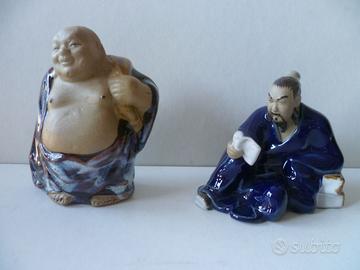 Statuine ceramica arte cinese Mudman 2 PZ. vintage