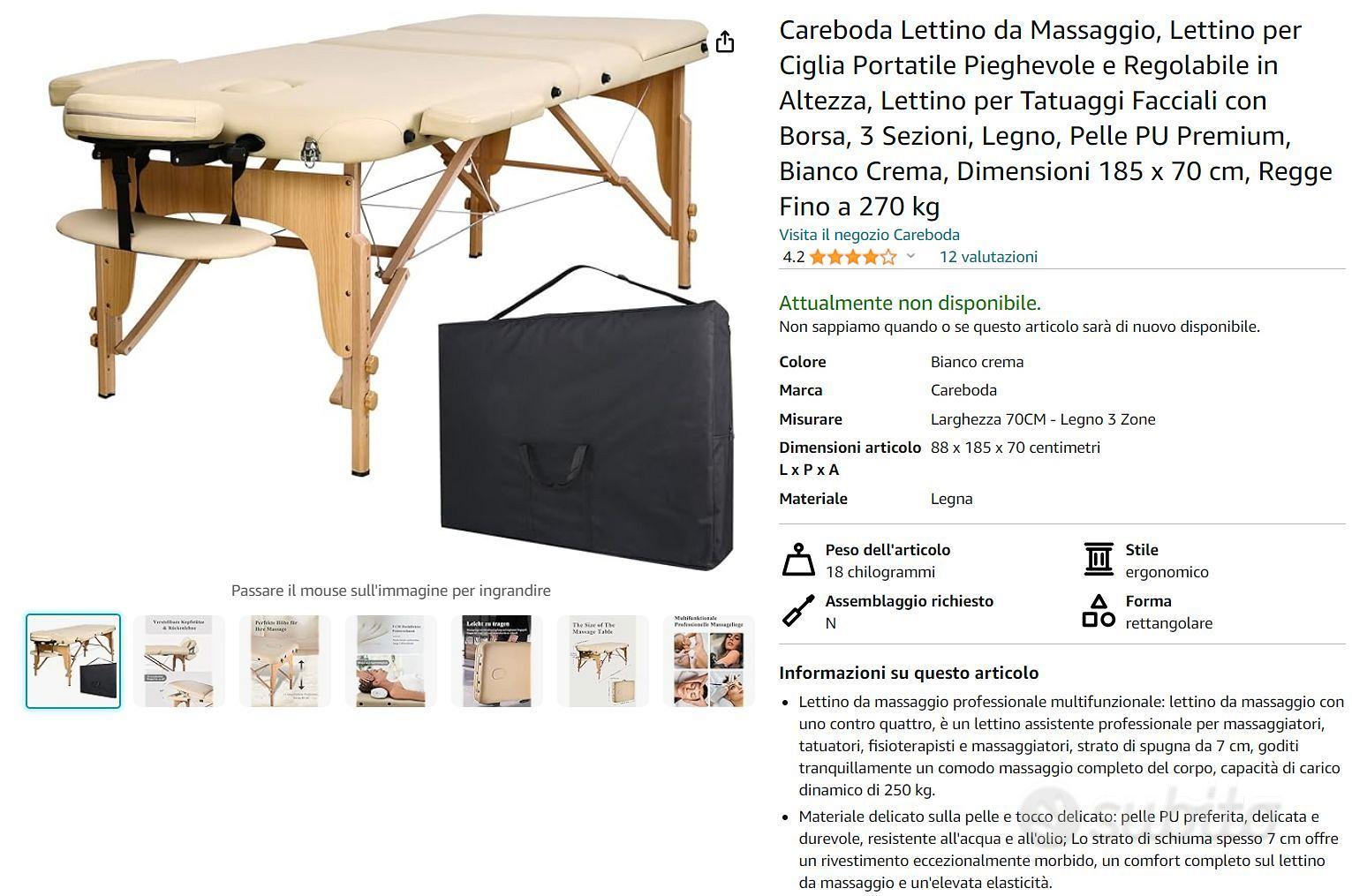 Lettino da Massaggio in Legno a 3 sezioni - Crema