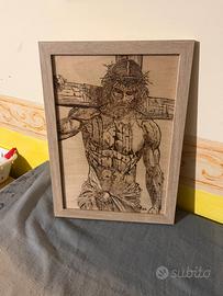 Pirografia su legno Jesus nó laser!Particolare