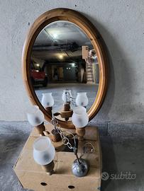 Specchio + lampadario legno vetro