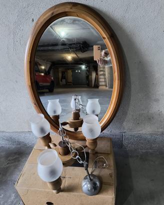 Specchio + lampadario legno vetro