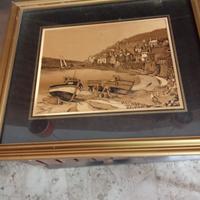 Coppia Quadri Gold Style Paesaggi Vintage 30x35
