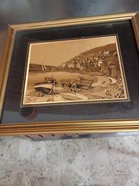 Coppia Quadri Gold Style Paesaggi Vintage 30x35