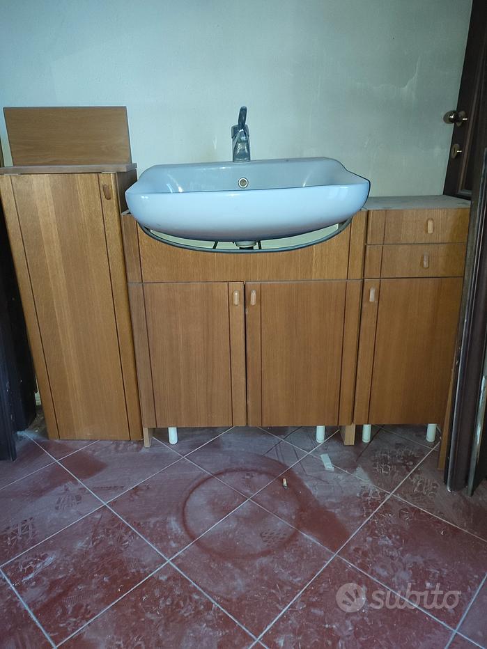 COMPRA SUBITO, MOBILE BAGNO CLASSICO 100 CM LEGNO MASSELLO NOCE DORATO  DOPPIO CASSETTO CON LAVABO IN CERAMICA