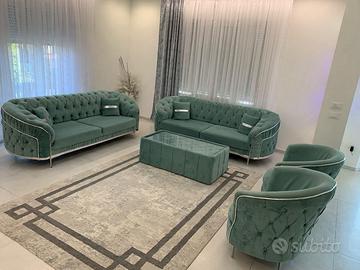 Set Divani Chesterfield Moderno in Velluto Verde