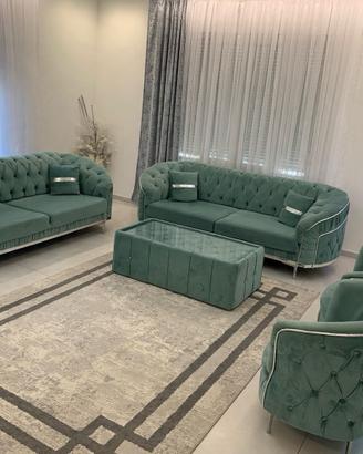 Set Divani Chesterfield Moderno in Velluto Verde