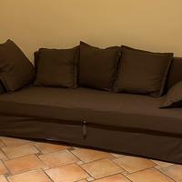 Divano letto - 3 posti - marrone con cuscini inclu
