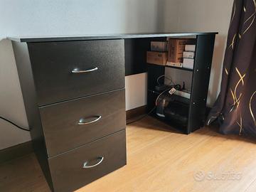 Scrivania nera 3 cassetti 2 ripiani