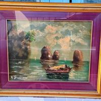 Quadro i Faraglioni di Capri dipinto a mano.