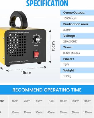 Purificatore d'aria Generatore Ozono