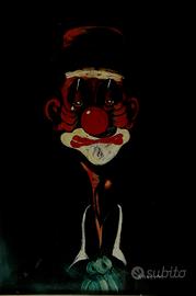 quadro firmato olio su tela pagliaccio clown nero