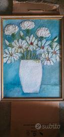 quadro dipinto a olio vaso margherite bianche
