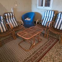 set salotto in vimini rattan anni 70 4 sedie tavol