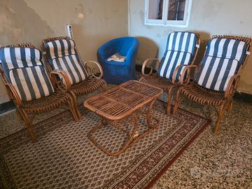set salotto in vimini rattan anni 70 4 sedie tavol