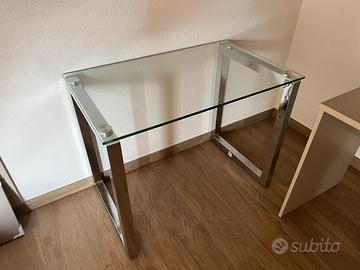 Scrivania acciaio cromato e vetro temperato angolo