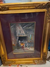 Quadro Mario Fattori "Interno Casolare"