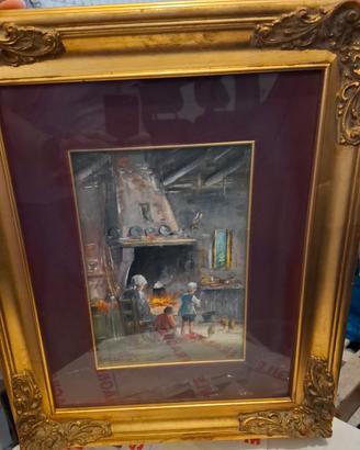 Quadro Mario Fattori "Interno Casolare"