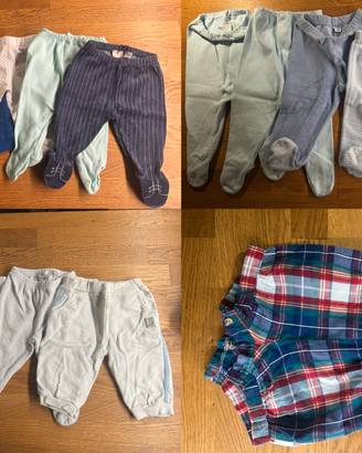 15 pantaloni + una salopette per neonato 3-6 mesi