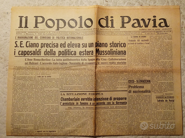 Il popolo di Pavia giornale d'epoca 6-1938