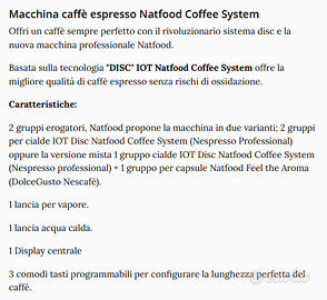 Macchina Caffè Espresso Natfood Coffee System