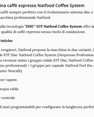 Macchina Caffè Espresso Natfood Coffee System