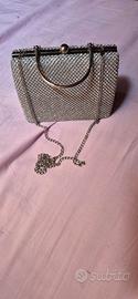 Borsa gioiello rigida argento con strass e catena