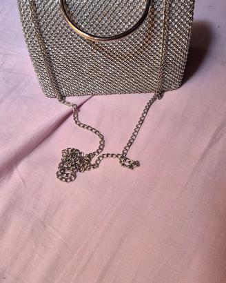 Borsa gioiello rigida argento con strass e catena