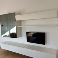 Parete attrezata moderna da salotto - bianca/vetro