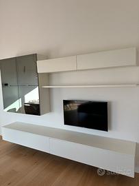 Parete attrezata moderna da salotto - bianca/vetro