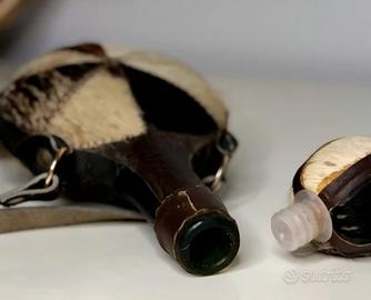 Borraccia artigianale vintage in pelle e pelo 