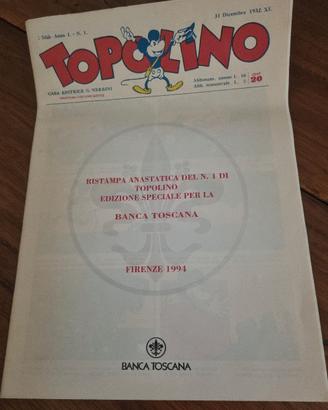 Topolino n.1 - ristampa anastatica banca tiscana 1