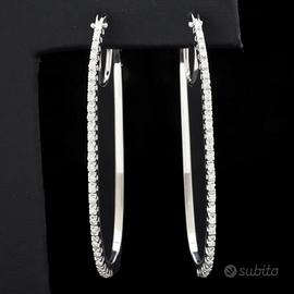 ORECCHINI OVALI PENDENTI ORO 18KT BRILLANTI 0.28CT