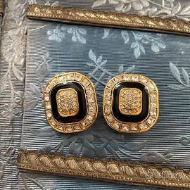Orecchini vintage neri e oro con cristalli