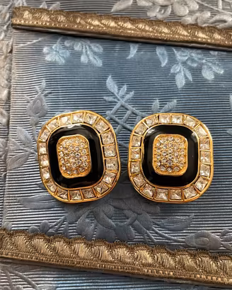 Orecchini vintage neri e oro con cristalli