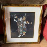Quadro Vintage DanzatoThailandese Dipinto su seta