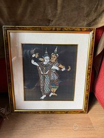 Quadro Vintage DanzatoThailandese Dipinto su seta