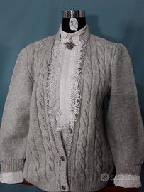 cardigan donna maglia con trecce e camicia pizzo