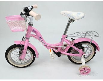 Bici bambina 12” Rosa con rotelle e cestino
