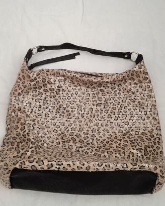 Borsa a spalla beige animalier con paillette OVS 