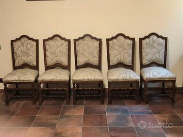 5 sedie classiche in legno con seduta e schienale